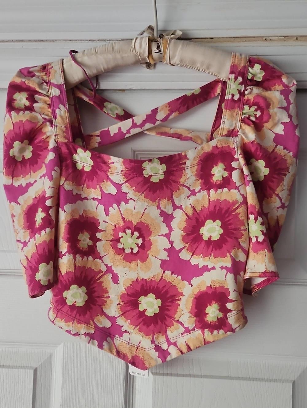 Women’s Pink Floral Square-Neck Top with Cross-Back Straps